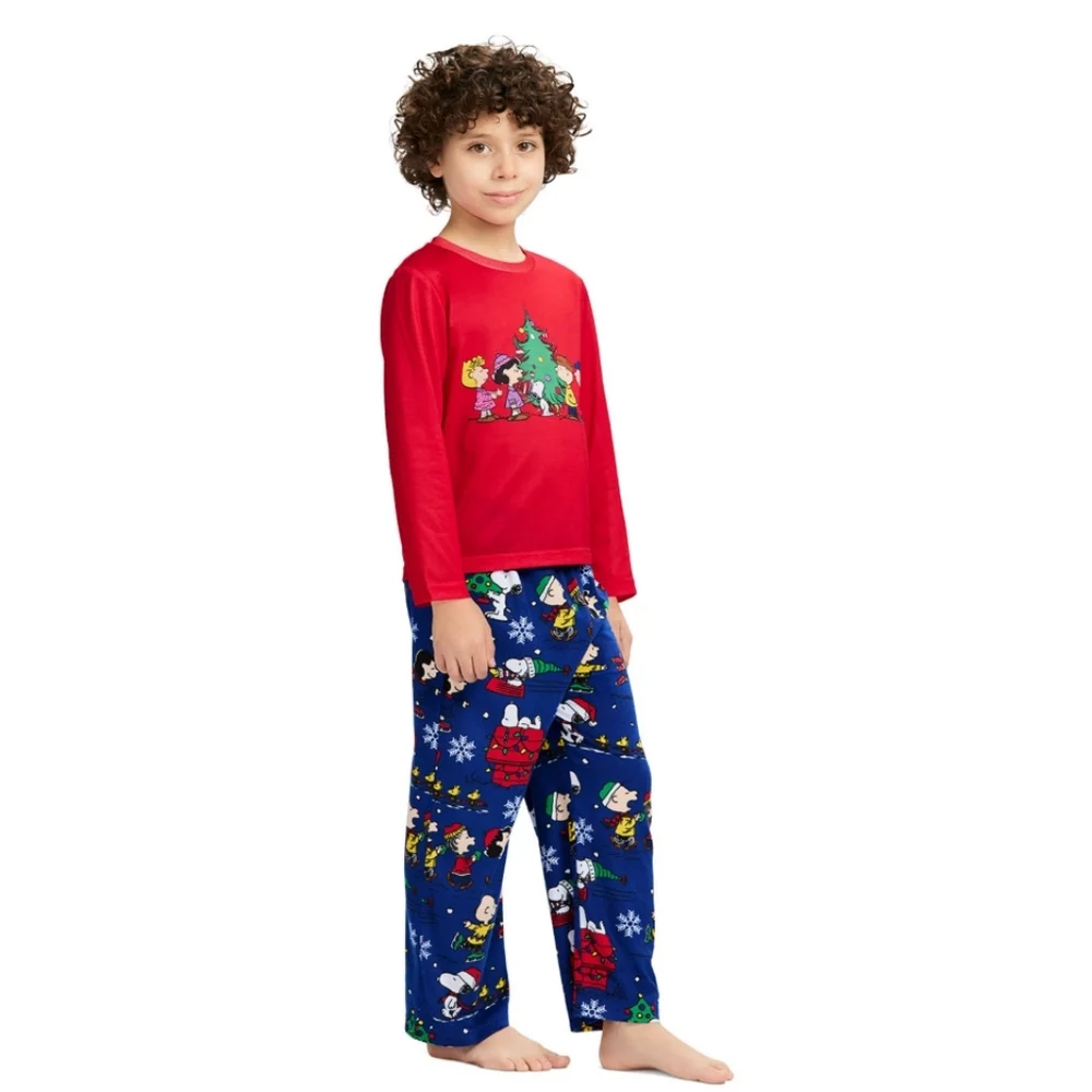 Peanuts Snoopy Kids Christmas Pajamas Kids Boys Set Top Pants NEW
